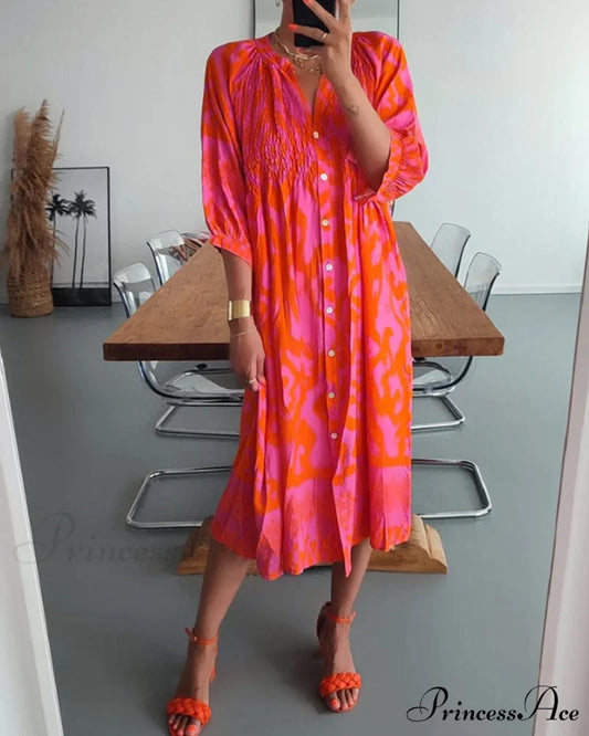 Print Midi Dress with 3/4 Sleeves