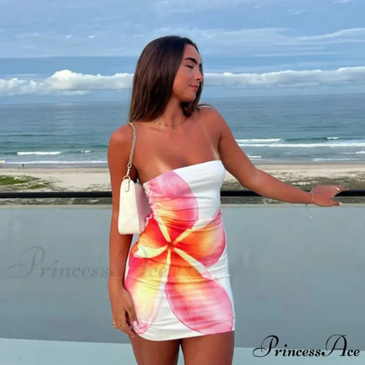 Print Slender Bodycon Bandeau Mini Holiday Dress vacationdress-250223