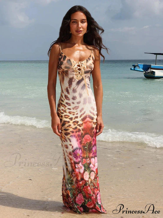 Print Stylish Long Vacation Dress MULTI / S vacationdress-250223