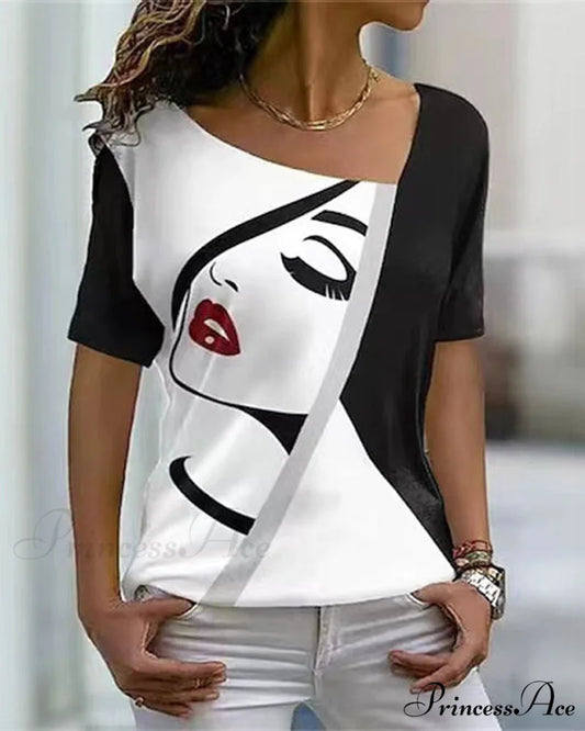print V-neck face tee Black / S
