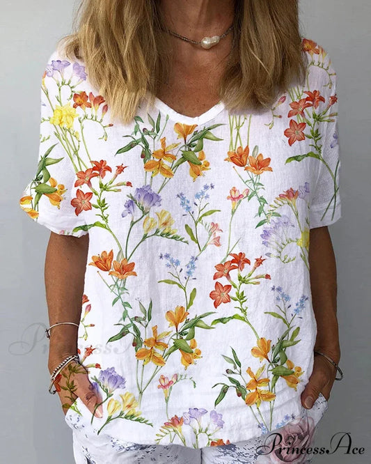 print with Flowered tee short sleeves White / S