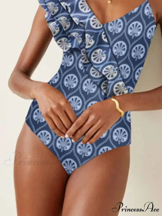 Printed Deep V One Piece Swimsuit onepiece-250223