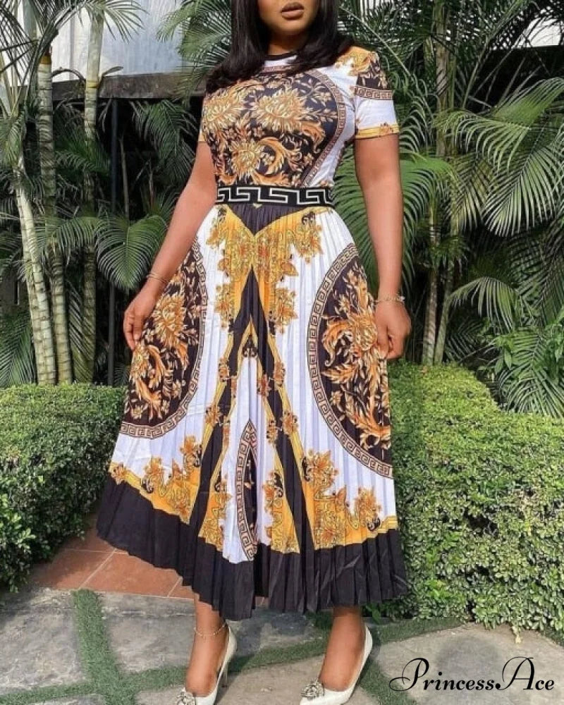 Printed Long Sleeve Fashion Dresses Dark Print / S