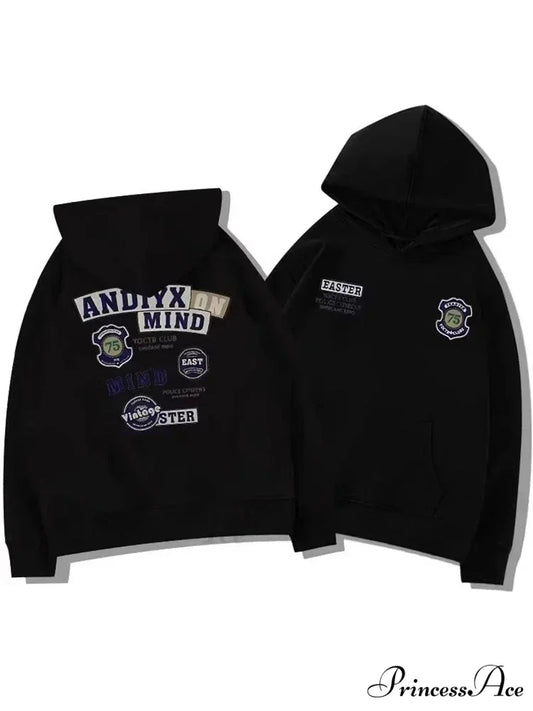 Printed Retro Hoodie Black / M(40-50KG) hoodies-241228