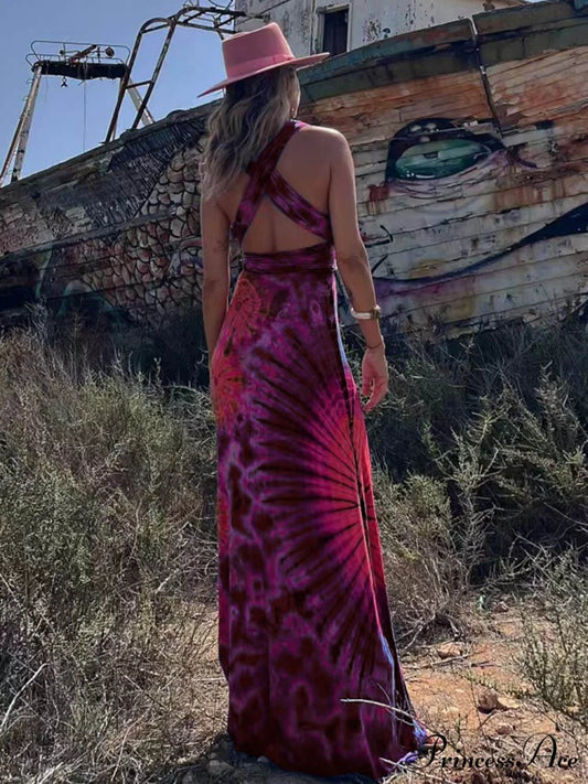 Printed Sleeveless Stylish V-Neck Maxi Dress