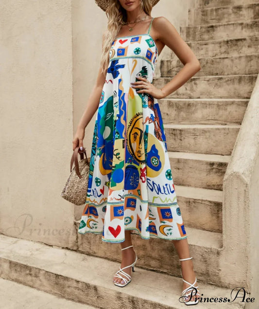 Printed Sleeveless Stylish Vacay Dress Printed / M