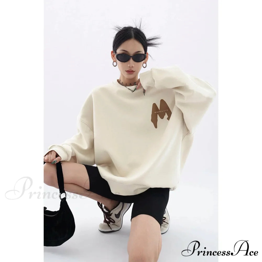 Printed Trendy Loose Casual Cozy Hoodie Khaki / M
