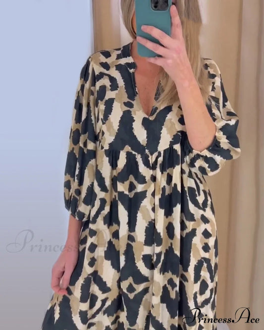 Printed V-neck Casual Long Dress