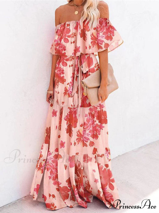 Printed Wrap Stylish Maxi Dress Safflower / S
