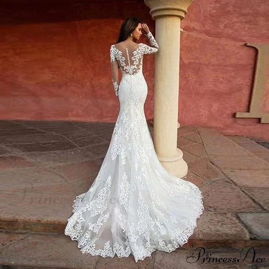 Profound Plunging Neckline Lace Mermaid Bridal Gown white / 2 weddingdress-250223