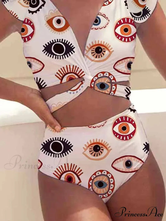 Profound V Gaze Print Chest Band One Piece onepiece-250223
