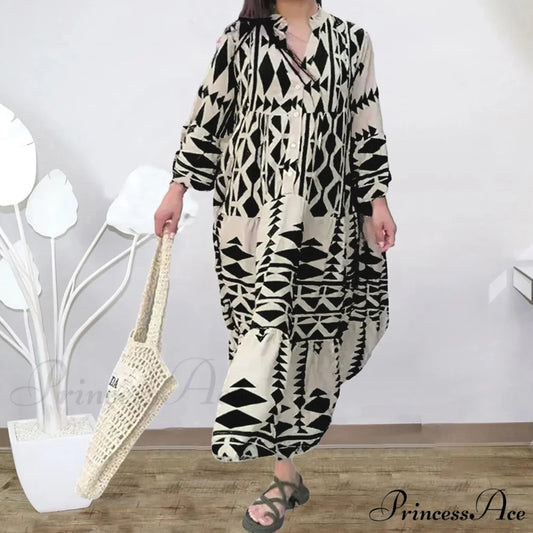 Prolonged Sleeve Ruffled Bohemian Dress Black / S bohodress-250126