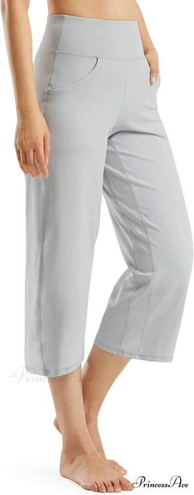 Promover Women’s Capri Pants Wide Leg Yoga Crop Pants Light Grey / Large