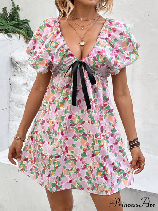 Puff Gown Arm Mini for Flowered Women Pink / XS