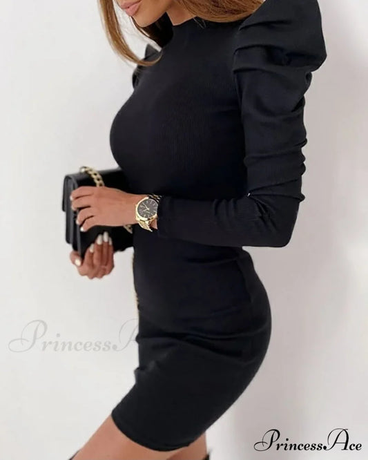 Puff Sleeve Knit Bodycon Dress