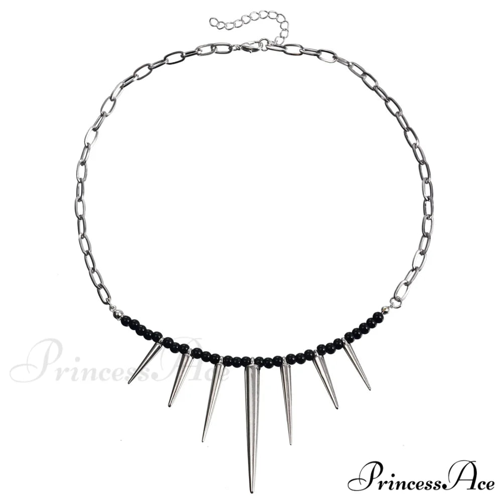 Punk Chain Black Pearl Studded Necklace WHITE