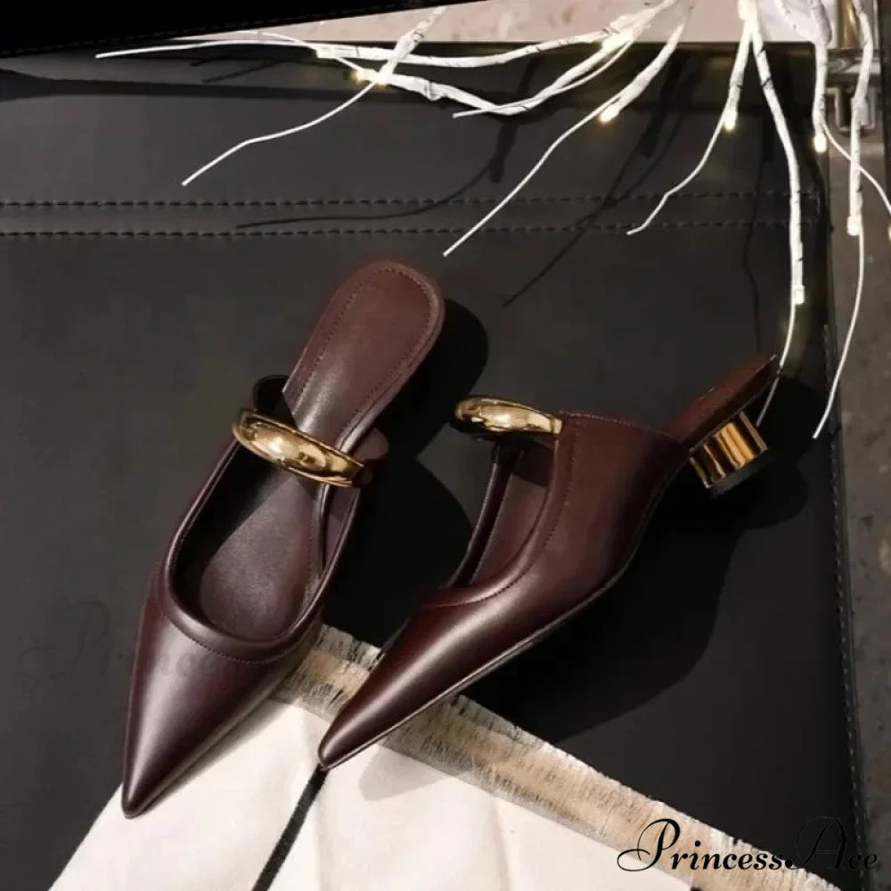 Punk Gothic Metal Buckle Low Heels Pointed Thick Heeled Platform Low Heel Pump
