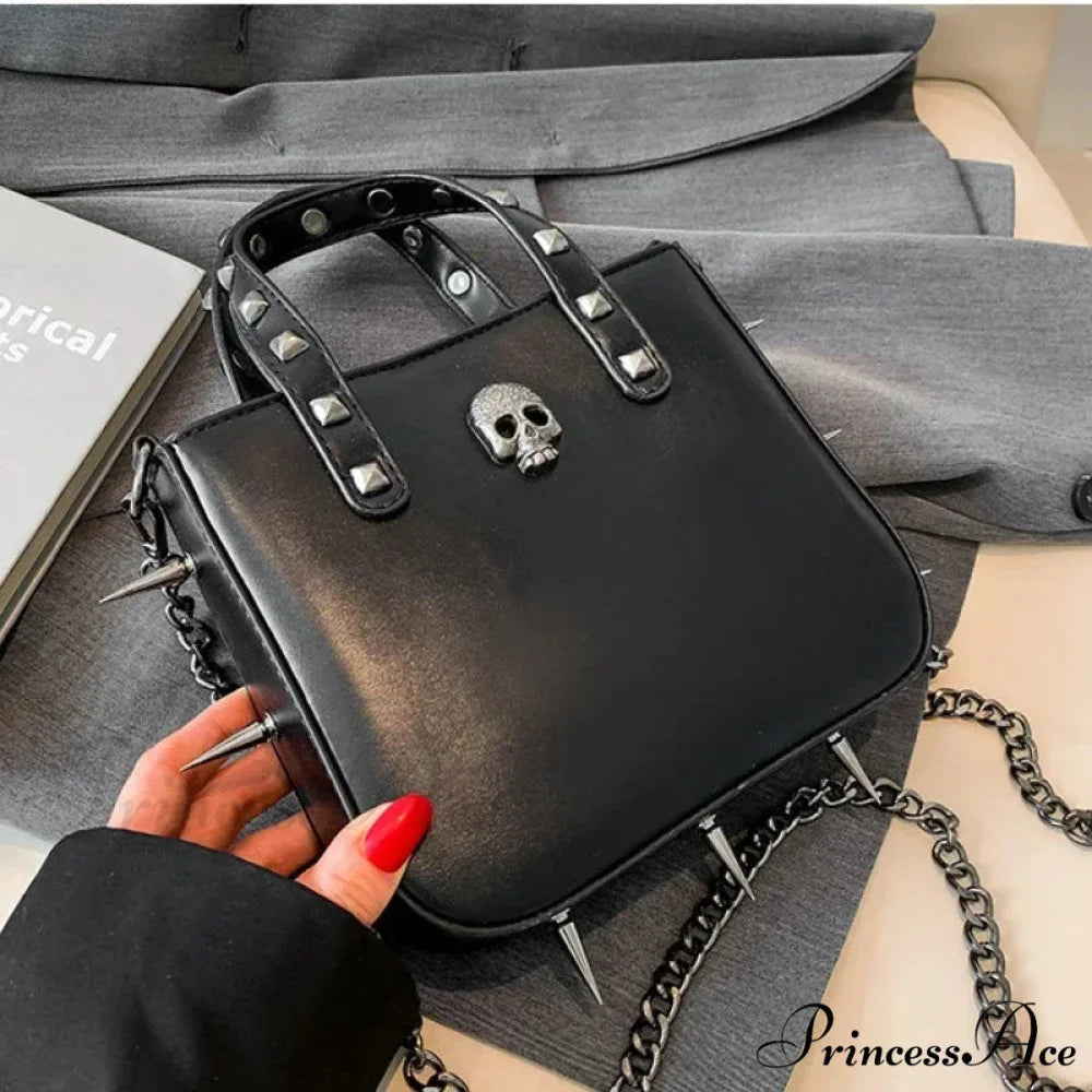 Punk Rivets Y2K Aesthetic Korean Gothic Casual Vintage Crossbody Shoulder Bag black skull