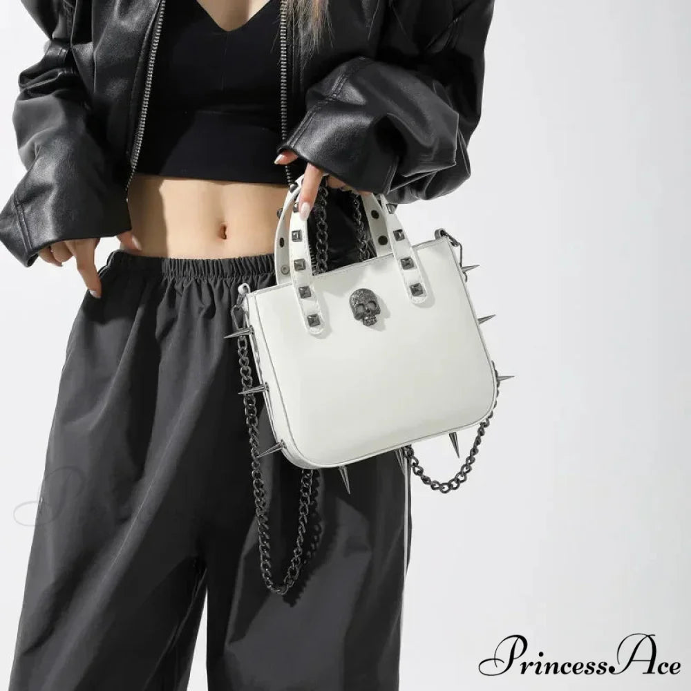 Punk Rivets Y2K Aesthetic Korean Gothic Casual Vintage Crossbody Shoulder Bag white skull