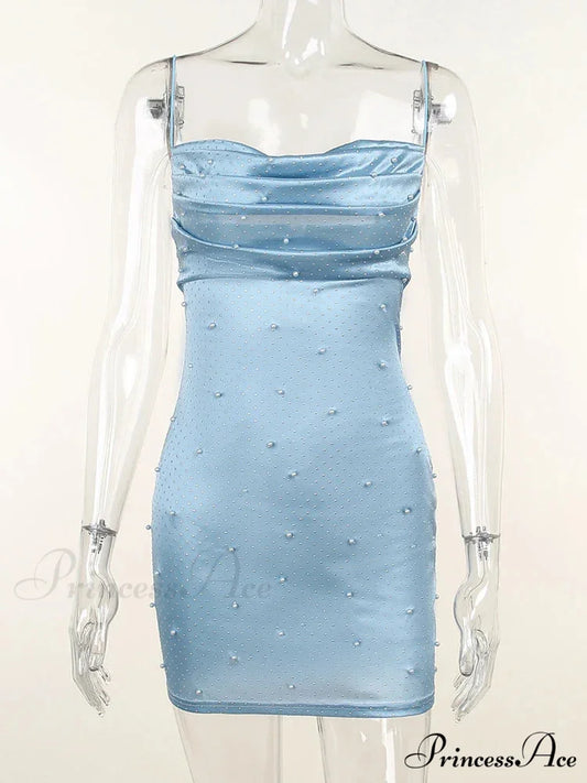Pure color cultivate one’s morality backless Sleeveless Bodycon Dress Blue / S
