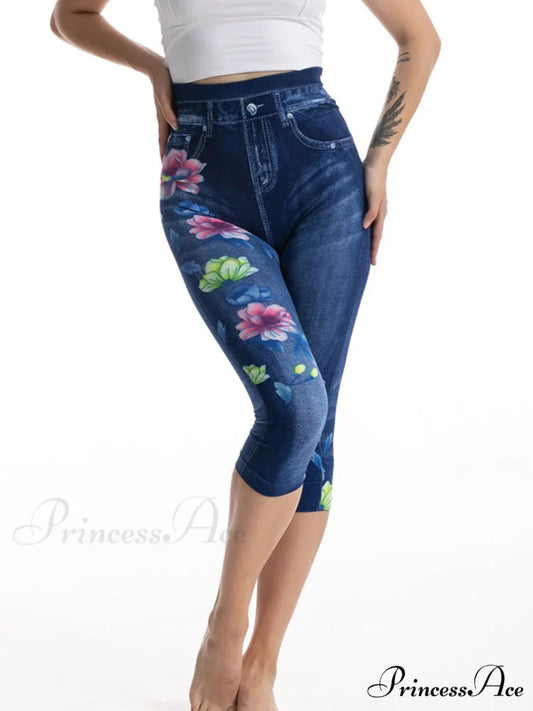 Push Up Flower Printed Capri Pants