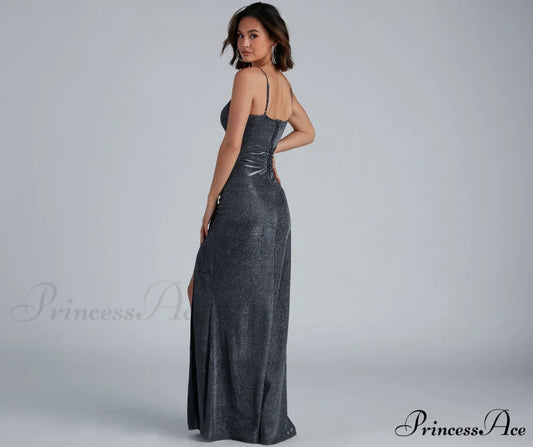 Quinn Formal High Charming Slit Glitter Dress