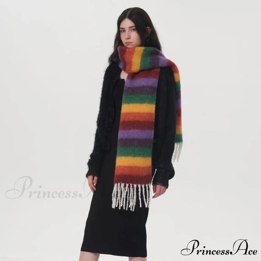 Rainbow Striped Thick Muffler Scarf for Autumn/Winter Warmth