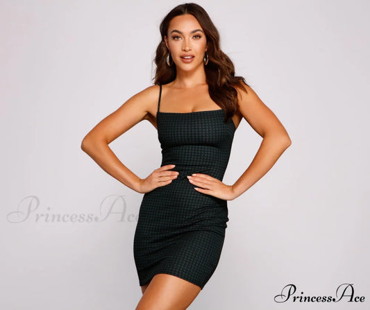 Raising The Bar Charming Plaid Mini Dress HUNTER / XS