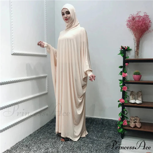 Ramadan Muslim Prayer Hijab Garment Fashion Hooded Abaya Full Cover Long Sleeve Islam Dubai Modest Robe Dress Beige