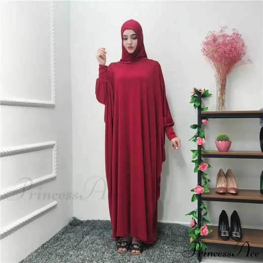 Ramadan Muslim Prayer Hijab Garment Fashion Hooded Abaya Full Cover Long Sleeve Islam Dubai Modest Robe Dress RED / One