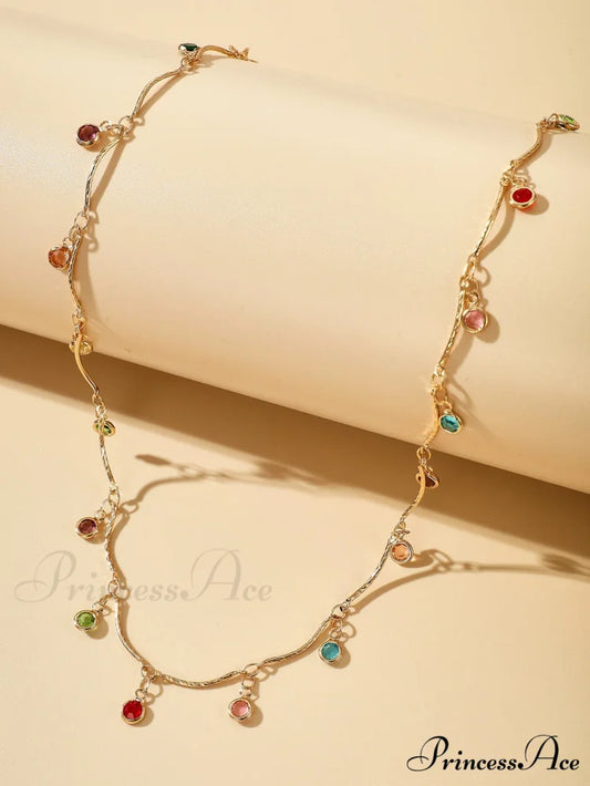 Random Color Rhinestone Charm Necklace