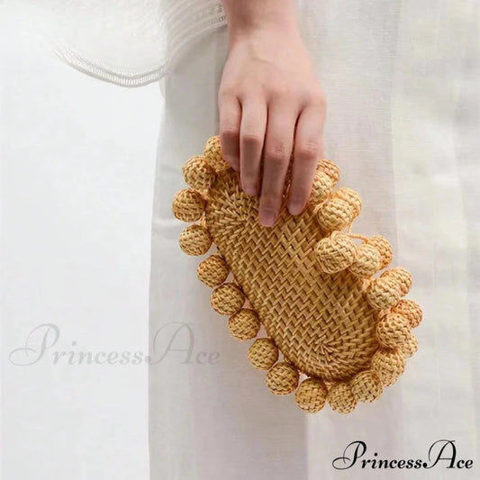 Rattan Cane Clutch Warm Seashore Wristlet Khaki wristlet-250126