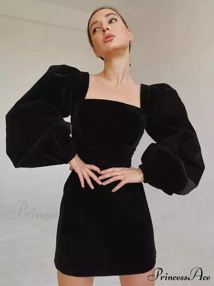 RAYA Elegant MINI DRESS Black / S