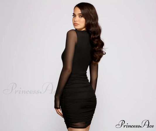 Ready and Ruched Charming Mesh Mini Dress