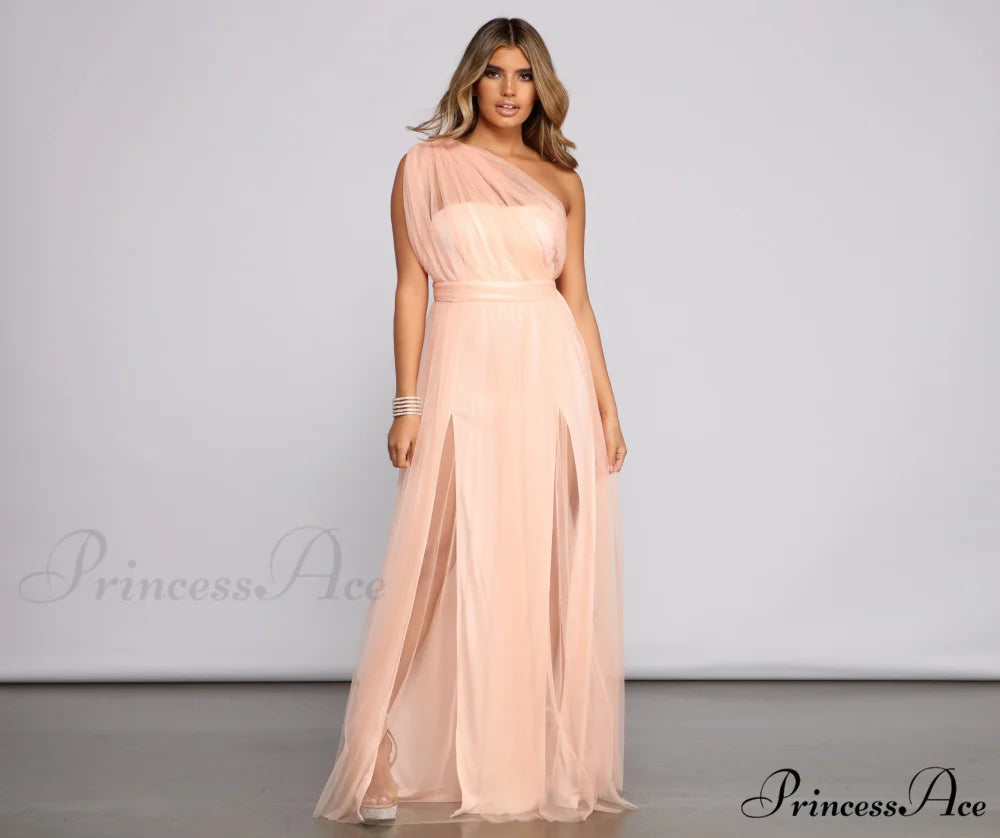 Rebecca Tulle Stylish A-Line Formal Dress PEACH / S