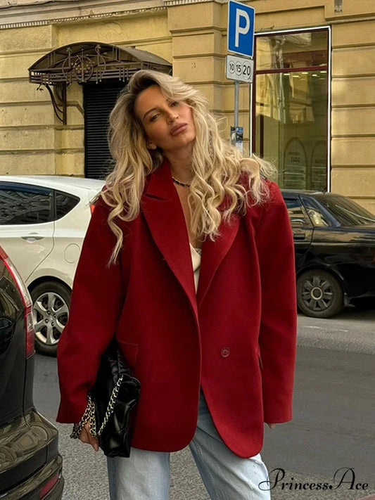 Red Blazer Suit Lapel Coat Red / S