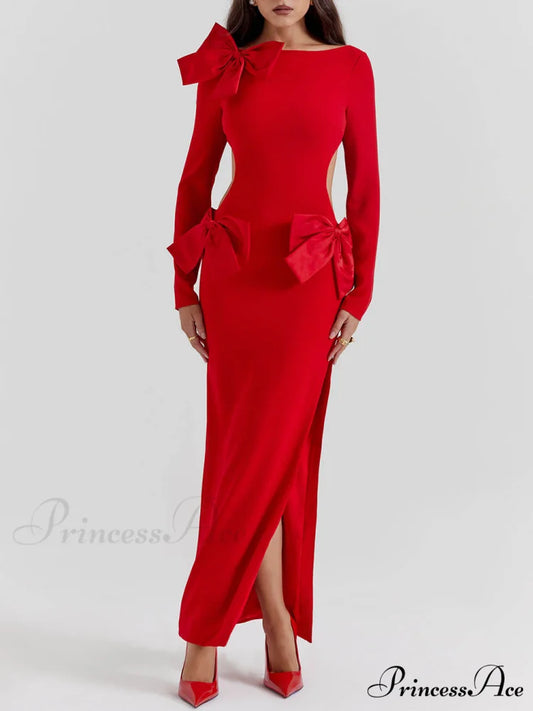 Red Bow Stylish Maxi Dress