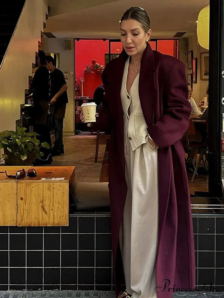 Red Buttons with Belt Wool Coat coats-241228