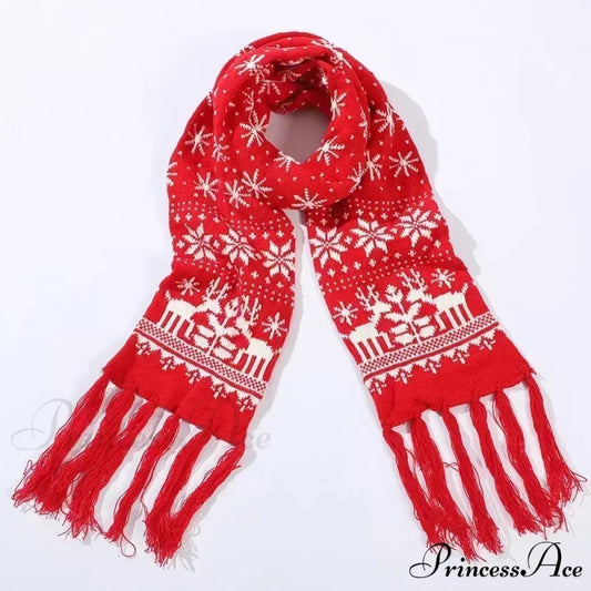 Red Cartoon Reindeer Snowflake Warm Scarf for Christmas Red 1 / 190cm