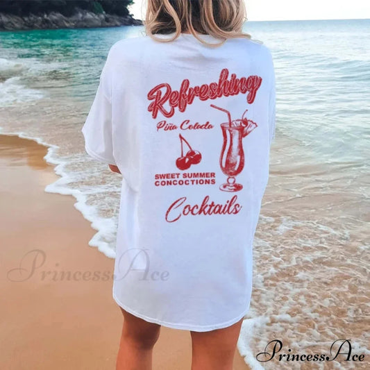 Red Cocktail Back Print Vintage T-shirt WHITE / S t-shirt-250223