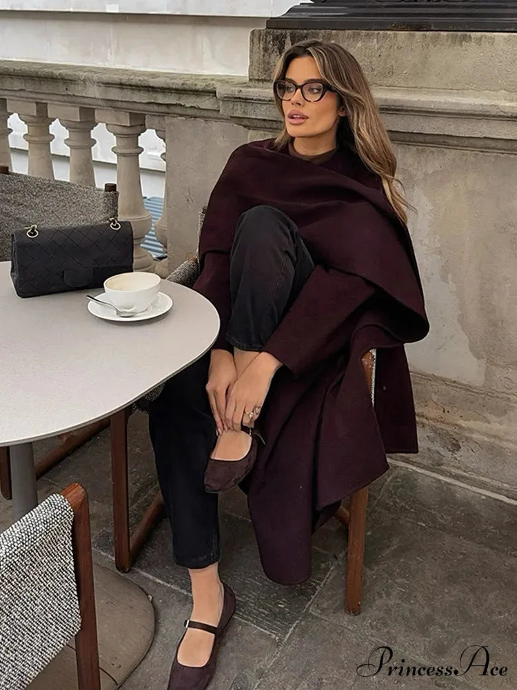 Red Extended Sleeve Wrap Wool Coat coats-241228