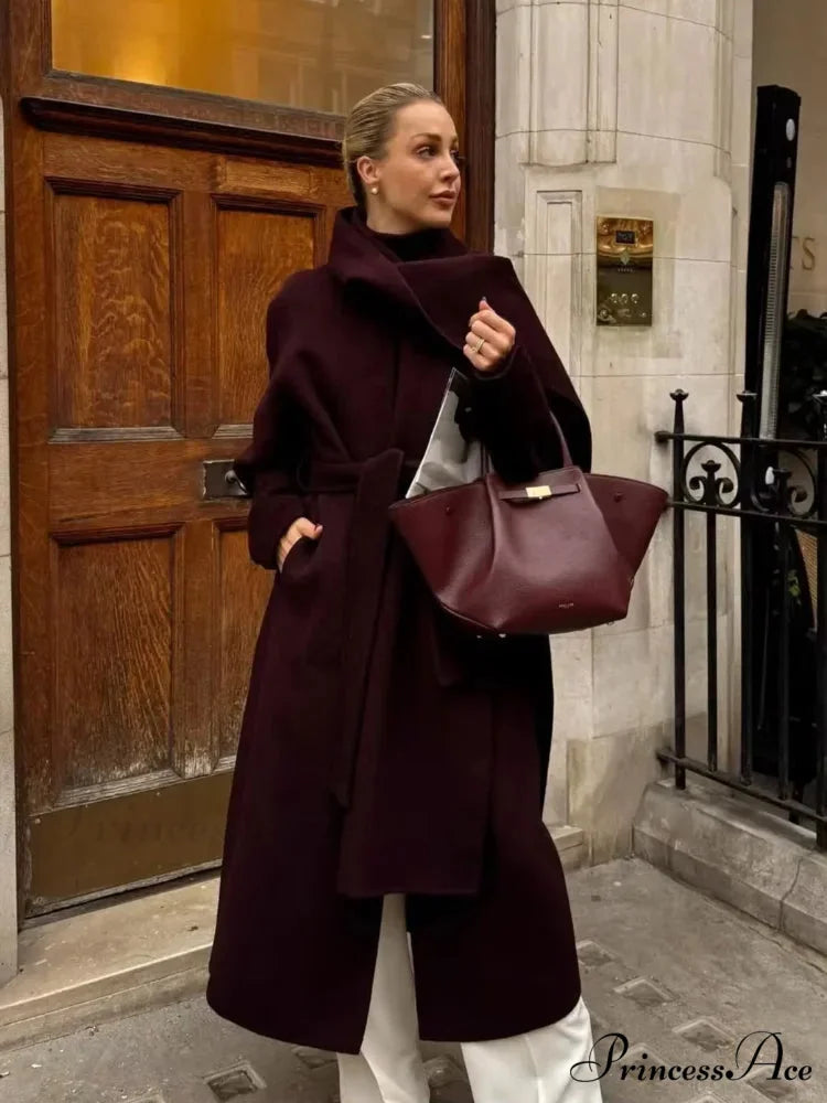 Red Extended Sleeve Wrap Wool Coat coats-241228