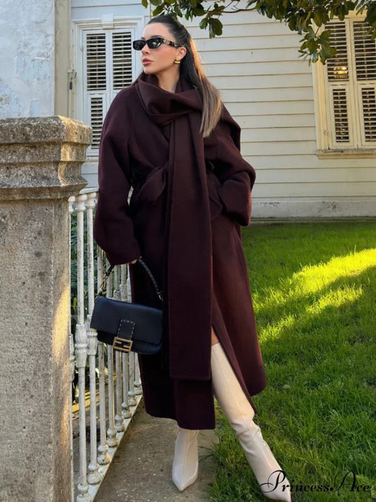 Red Extended Sleeve Wrap Wool Coat Dark red / S coats-241228