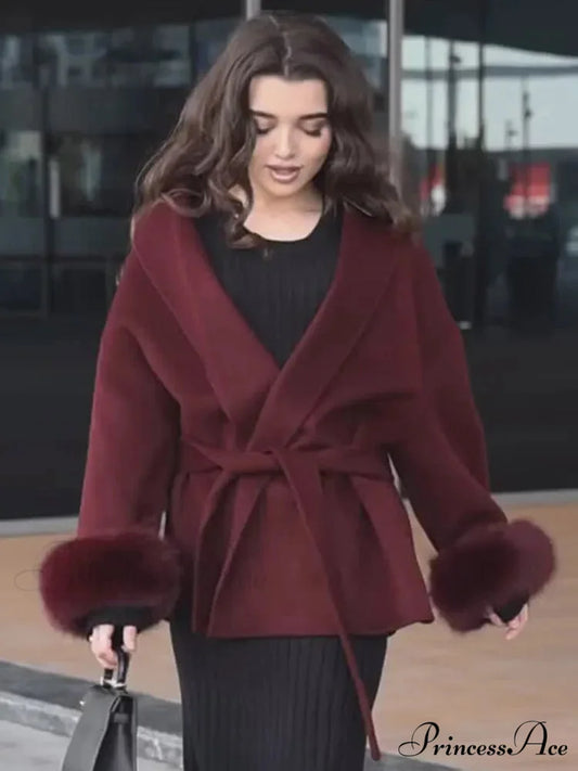 Red Folded Woolen Coat coats-241228