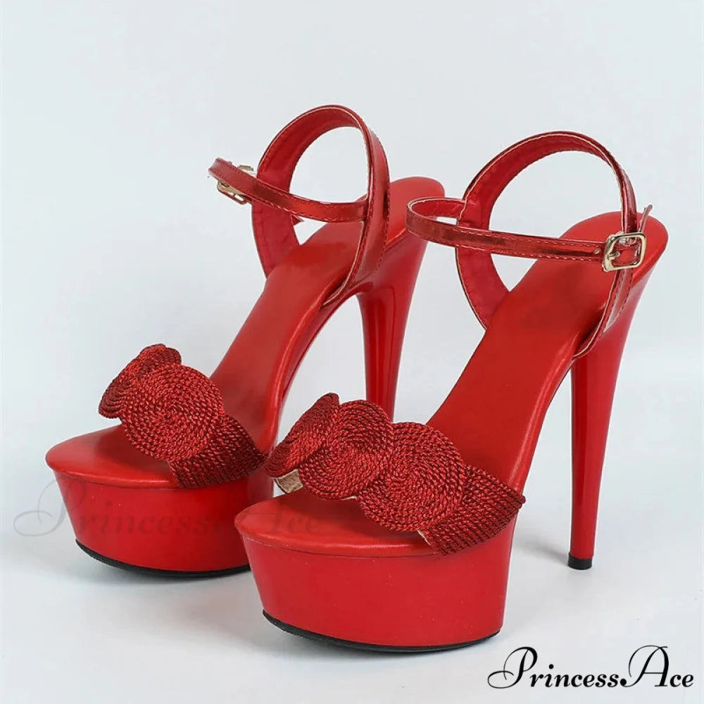 Red High Heels Platform Sandals with Buckle Strap - Women’s Wedding Prom Shoes Red / 34