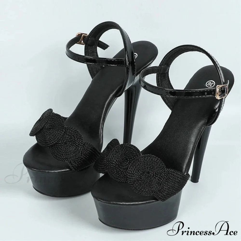 Red High Heels Platform Sandals with Buckle Strap - Women’s Wedding Prom Shoes Black / 34