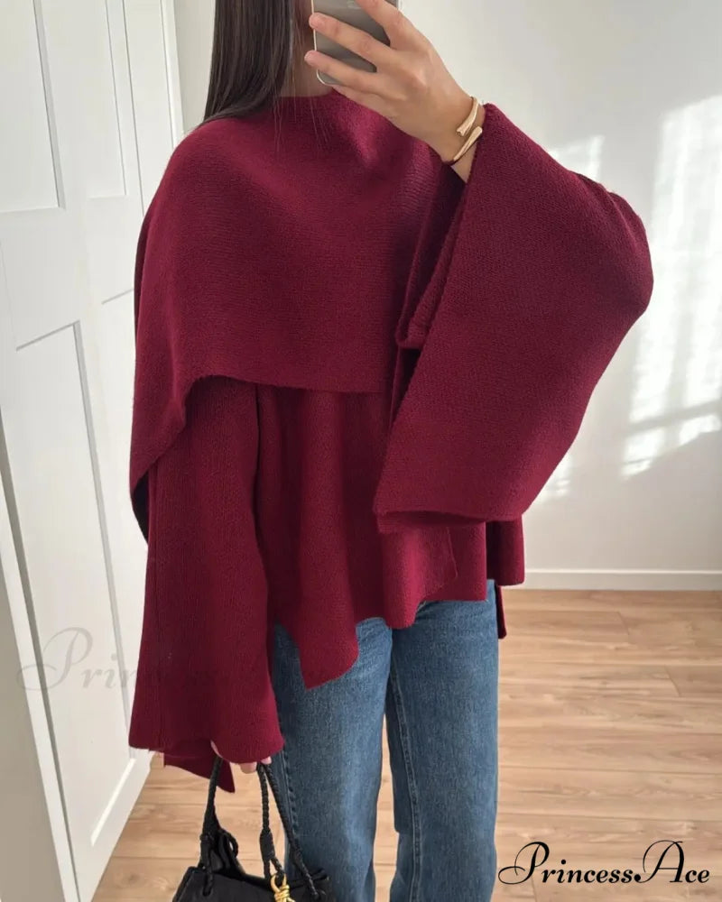 Red Knitted Jacket with Scarf Coat red 2 / S coats-241228