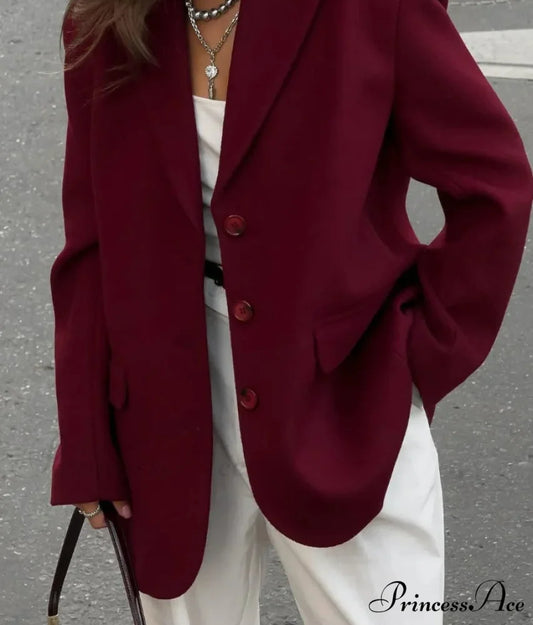 Red Lapel Full Sleeve Suit Coat Red / S
