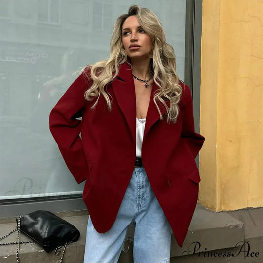 Red Lapel Single Button Blazer Coat red A / S