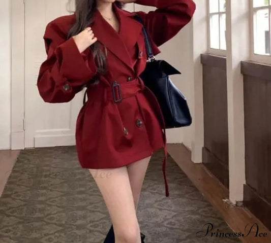 Red Medium Long Trench Coat burgundy / S